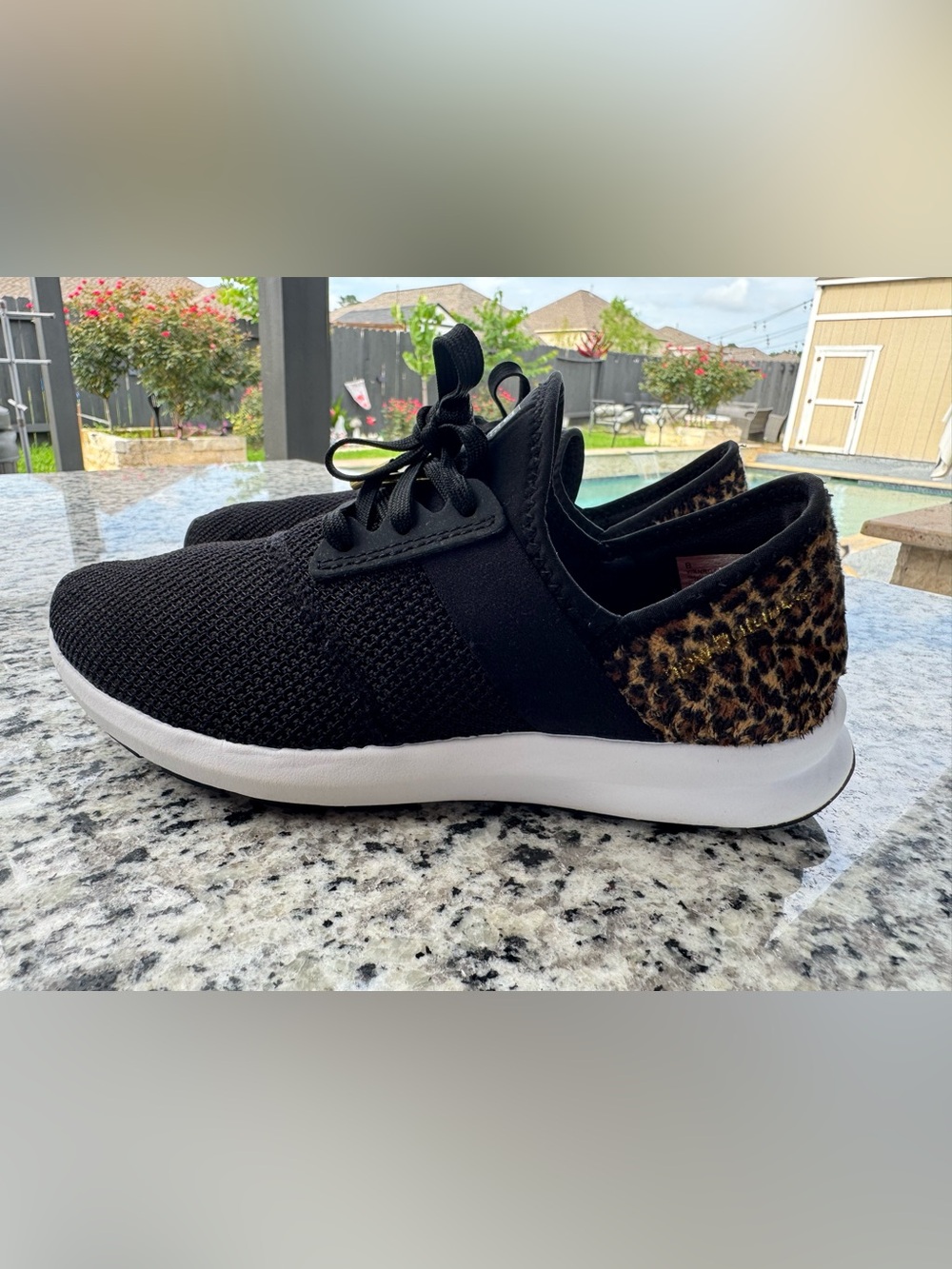 Women’s Black Knit Sneakers with Leopard Accent new balance